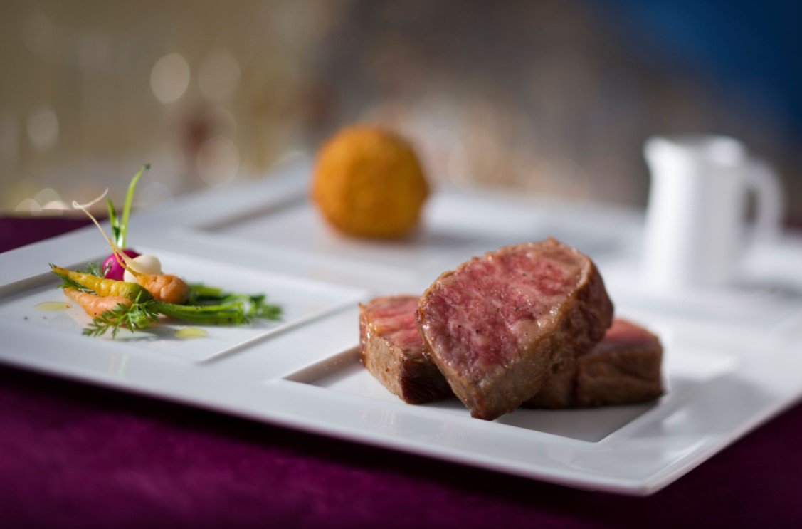 plate with steak and carrots